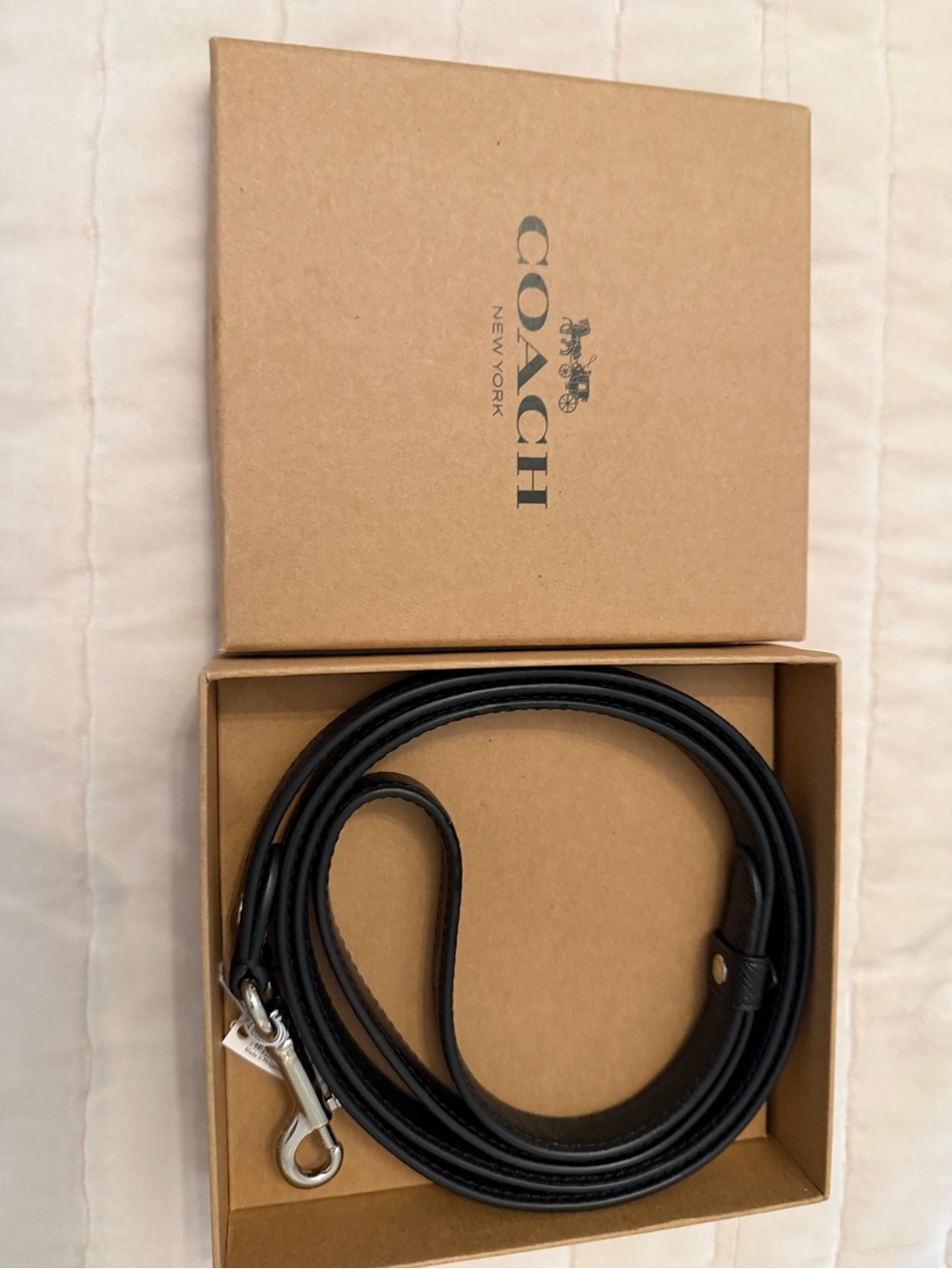 Coach Black Leather dog leash about 4 ft long